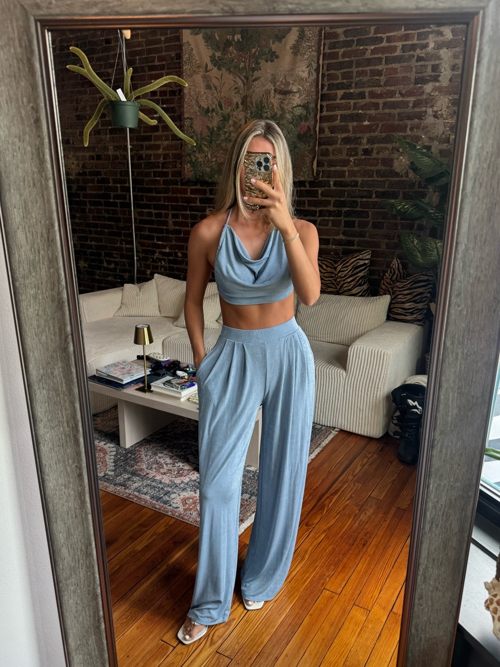 Chic Matching CO-ORD Light Blue Wide-Leg Set